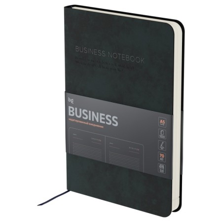 Ежедневник недатированный, А5, 136л., мягкий переплет, кожзам, BG "Business. Graphite", темно-серый