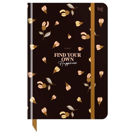 Ежедневник недатированный А5, 136л., 7БЦ BG "Flowery. Black", глянцевая ламинация, отд.фольгой