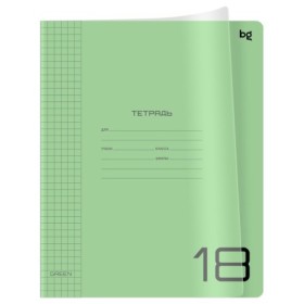 Тетрадь 18л., клетка BG UniTone. Green, пластиковая прозрачная обложка