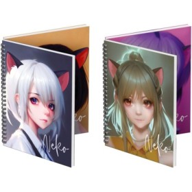 Тетрадь 80л., А5, клетка на гребне MESHU Neko, двойная обложка, матовая ламинация, тиснение фольгой