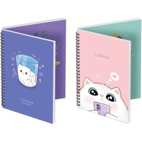 Тетрадь 80л., А5, клетка на гребне MESHU Cat Book, двойная обложка, матовая ламинация, выб.лак