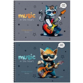 Тетрадь для нот 24л., А5, на гребне BG Musical cats, выборочный УФ-лак, справочная информация, (гориз.)