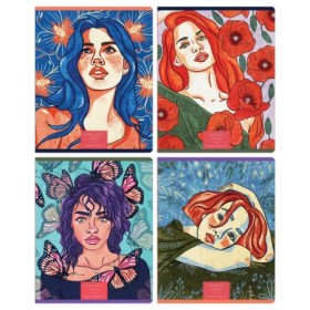 Тетрадь 48л., А5, клетка Greenwich Line Ornament girls, матовая ламинация, тиснение фольгой, 70г/м2