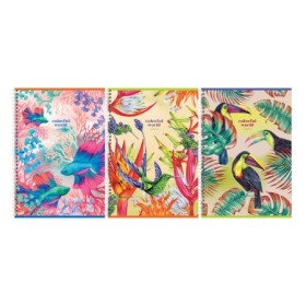 Тетрадь 80л., А4, клетка, на гребне BG Colorful world, матовая ламинация, выб. лак