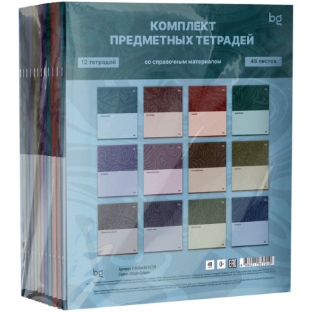 Комплект (12 шт.) предметных тетрадей 48л. BG Single colour, эконом