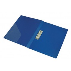 Папка пластиковая  синяя с боковым прижимом и карманом 0.95 мм. А4