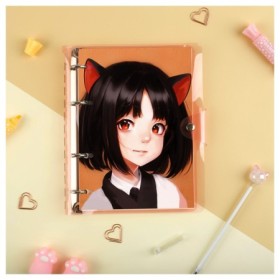 Тетрадь на кольцах 120л., А5, клетка MESHU Neko, с пластиковой обложкой