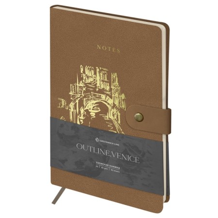 Записная книжка А5 80л., ЛАЙТ, кожзам, Greenwich Line "Outline. Venice", с замком, тиснение фольгой, внутренний карман, блок