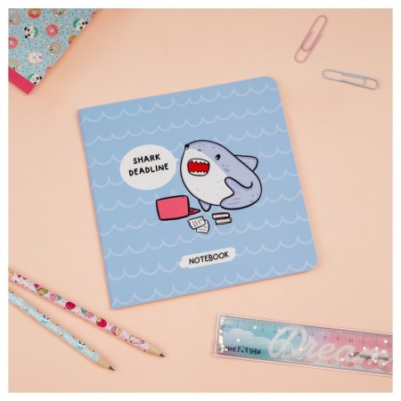Записная книжка 170*170мм 40л. на скрепке MESHU "Shark deadline", soft-touch ламинация, выборочный УФ-лак, блок без линовки