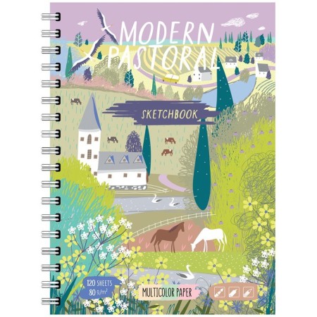 Скетчбук-тетрадь 120л., А5 BG "Pastorale moderne", на гребне, матовая ламинация, трехцветный тонированный блок, 80г/м2