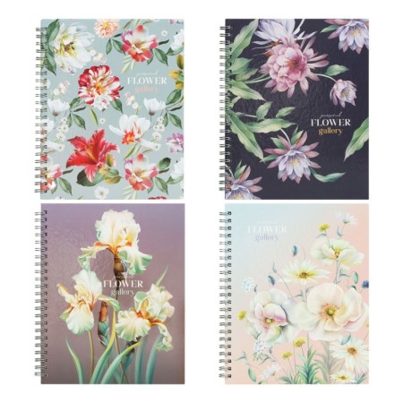 Бизнес-тетрадь 80л., А5, клетка на гребне BG "Flower gallery", глянцевая ламинация, твердая обложка