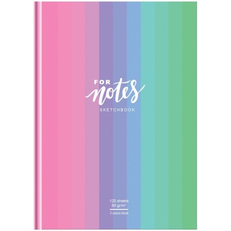 Скетчбук 120л., А5 7БЦ BG "For notes", матовая ламинация, трехцветный тонированный блок, 80г/м2