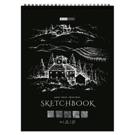 Скетчбук 20л., А5 ArtSpace "Black line. House", на гребне, черный блок,120г/м2
