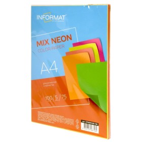 Бумага цветная для печати INFORMAT NEON MIX А4 5 цветов по 20 л неон ассорти