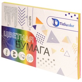 Бумага цветная для печати Tintacolor МИКС А4 75 гр/м2 4 цвета по 50 л неон ассорти