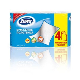 Полотенца бумажные, 2 слоя, ZEWA, 4 шт., белые