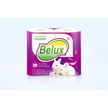 Туалетная бумага BELUX PREMIUM, 3 слоя, рулон 18 м, 4 шт., целлюлоза, белая с тиснением