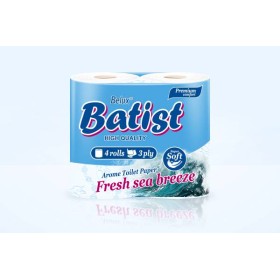 Туалетная бумага BELUX BATIST, 3-х слойная, рулон 20 м, 4 шт., целлюлоза, белая с тиснением, аромат "Морской бриз"
