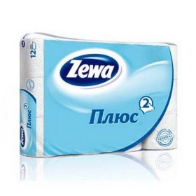Туалетная бумага ZEWA PLUS, 2-слойная, рулон 23 м, 12 шт., вторичное сырье, белая с тиснением, смываемая втулка