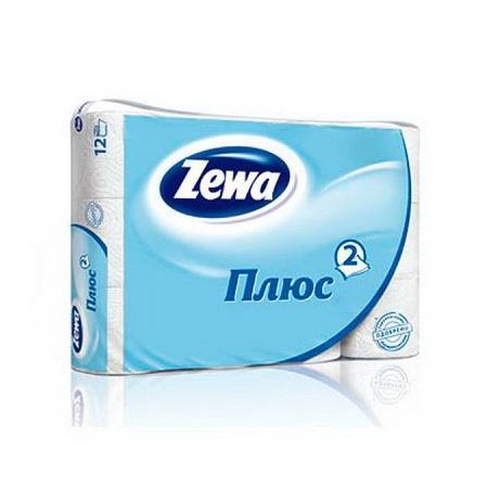 Туалетная бумага ZEWA PLUS, 2-слойная, рулон 23 м, 12 шт., вторичное сырье, белая с тиснением, смываемая втулка