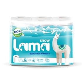 Бумага туалетная 2 слойная Snow lama 12 шт/упак белая целлюлозная