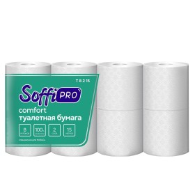 Бумага туалетная 2 сл. SoffiPRO COMFORT, намотка 15 м 8 шт/упак белый 124 л. целл. Бытовое
