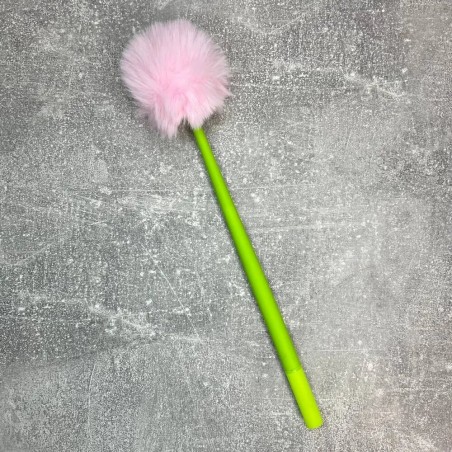 Гелевая пушистая ручка, покрытие soft touch, розовый пушистый шарик, цвет чернил синий