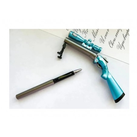 Подарочная шариковая ручка "Снайперская винтовка" ружье с фонариком, цвет голубой
