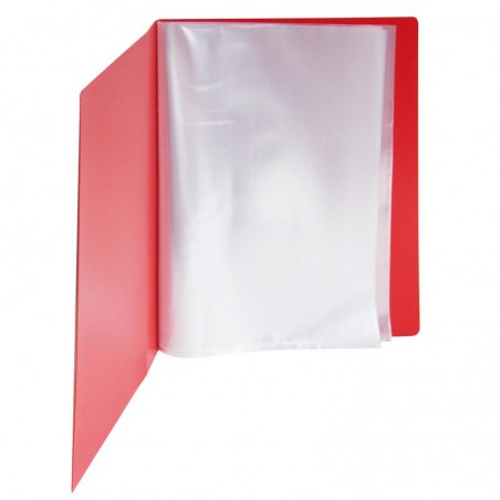 Папка с прозрачными вкладышами KANZFILE 40 листов, CLEAR BOOK, "горизонт. полоса" 20 мм корешок, А4, красная