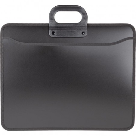 Папка-портфель пластиковая/нейлоновая  А3, черная, фактура песок, 470x380x120мм, 3 отделения