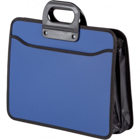 Папка-портфель пластиковая  А4+, синяя, 390х320x120мм, 4 отделения, усиленная ручка
