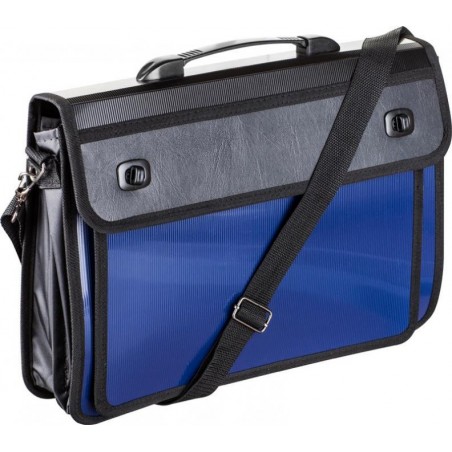 Портфель-сумка с ручкой и ремнем "Linear", 280x370 мм, 2 отделения, 2 замка, синий