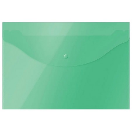 Папка-конверт с кнопкой А6, д/билетов и документов, прозрачная, зеленый цвет 0,18мм, 250 Х 135 мм,