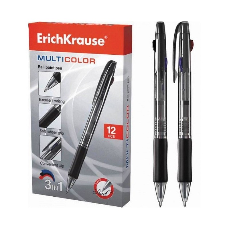 Ручка шариковая автоматическая Erich Krause MultiColor 3 в 1, 0.7 мм. синяя,красная,черная.
