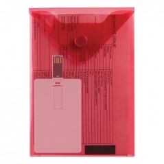 Папка конверт А6 с кнопкой вертикальная, Серия «Стандарт» 0,18 мм, красная, 105  Х 148 мм