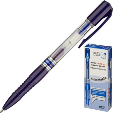 Ручка гелевая автоматическая Crown AJ-3000N, синяя. Толщина 0,5. Корея