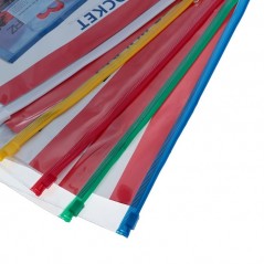Папка - конверт на ZIP-молнии А4, ErichKrause PVC Zip Pocket,  120 мкм, прозрачная, микс, c цветной молнией, до 100 листов