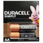 Батарейки пальчиковые Duracell Simply AA (LR6) алкалиновые, 2 шт/уп.