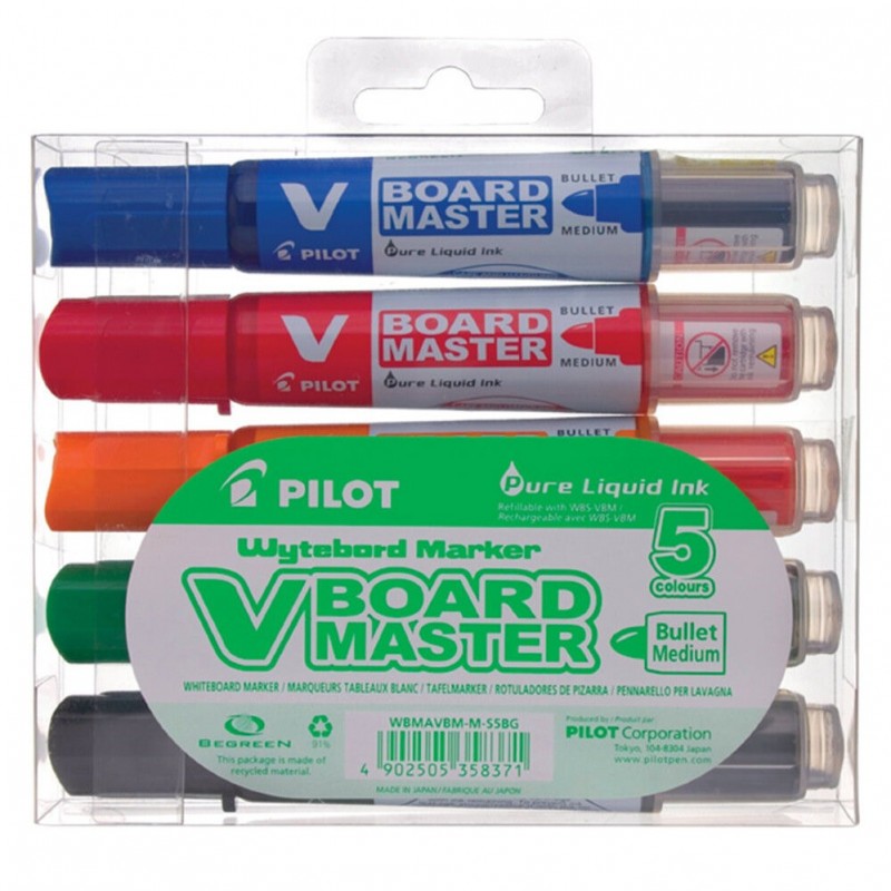 Набор маркеров PILOT V-BOARD Master по доске, 5 цв, 2-4 мм, сменный картридж