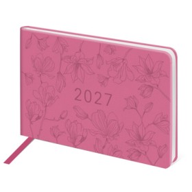 Еженедельник датированный 2027, МАЛЫЙ ФОРМАТ, 105х160 мм, А6, BRAUBERG "Imprint", тиснение, розовый
