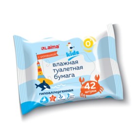 Бумага туалетная влажная детская, смываемая, КОМПЛЕКТ (9 пачек х 42 шт.), БИОРАЗЛАГАЕМАЯ, LAIMA Kids