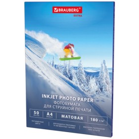 Фотобумага матовая, А4, 180 г/м 2 , односторонняя, 50 листов, BRAUBERG EXTRA