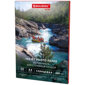 Фотобумага глянцевая, А4, 200 г/м 2 , односторонняя, 50 листов, BRAUBERG EXTRA
