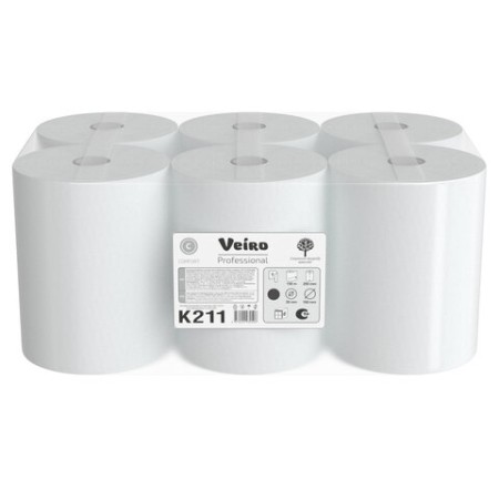 Полотенца бумажные рулонные 150 м, VEIRO Professional (H1) COMFORT, 1-слойные, КОМПЛЕКТ 6 рулонов, K211
