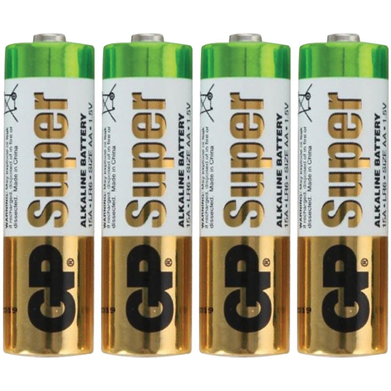 Батарейки КОМПЛЕКТ 4 шт., GP Super, AA (LR06, 15А), алкалиновые, пальчиковые, в пленке, 15ARS-2SB4