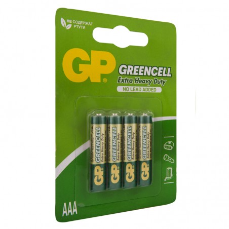 Батарейки КОМПЛЕКТ 4 шт., GP Greencell AAA (R03) 24S солевая, BL4