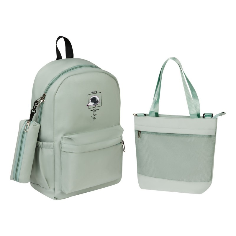 Рюкзак MESHU "Tender Mint", 43*30*13см, 1 отделение, 3 кармана, уплотн. спинка, в комплекте сумка-шоппер 33*30см