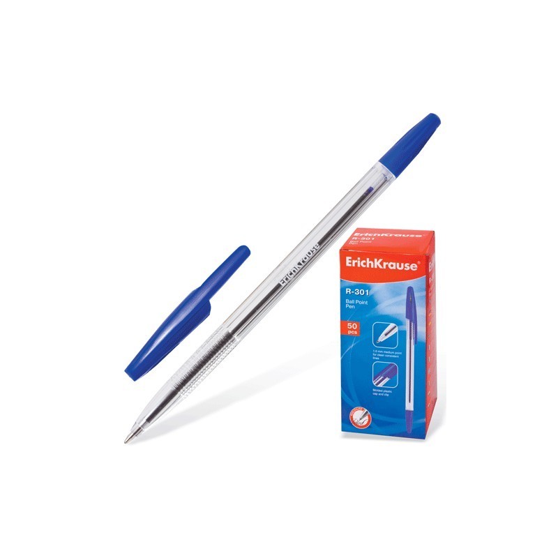 Ручка шариковая ERICH KRAUSE  R-301, корпус прозрачный, 1 мм, синяя