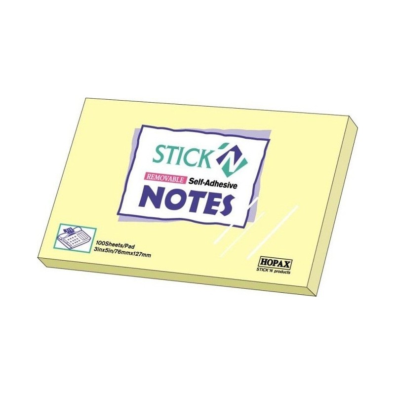 Бумага с клеевым краем для записи (стикеры) STICK'N желтый цвет, с клеющим краем 76*127