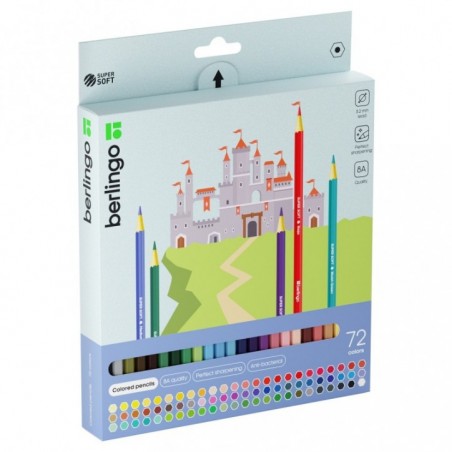 Карандаши цветные Berlingo "SuperSoft. Замки", 72цв., заточен., картон, европодвес